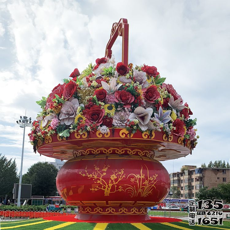 廣場大型喜迎國慶天安門玻璃鋼大花籃雕塑 廣場大型喜迎國慶天安門玻璃鋼大花籃雕塑
